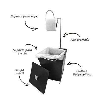 Kit 2 Lixeiras Com Suporte De Papel Higiênico - Stolf Branco + Branco