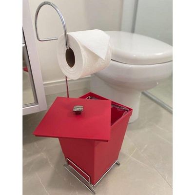 Kit 2 Lixeiras Com Suporte De Papel Higiênico - Stolf Vermelha + Vermelha