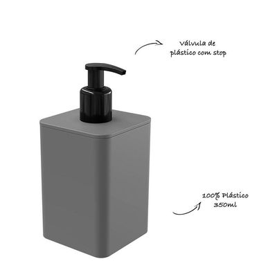 Kit Banheiro 4 Peças Lixeira Dispenser Porta Escova E Porta Algodão - Stolf Cinza