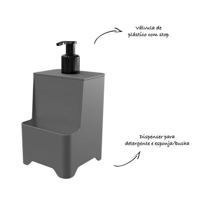 Kit Pia 3 Peças Lixeira Dispenser Porta Talher Cozinha - Stolf Cinza
