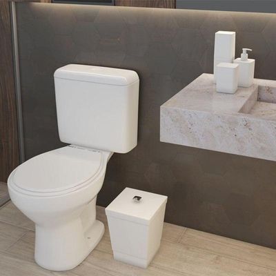 Kit Banheiro 4 Peças Lixeira Dispenser Porta Escova E Porta Algodão - Stolf Branco