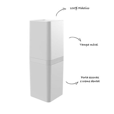 Kit Banheiro 4 Peças Lixeira Dispenser Porta Escova E Porta Algodão - Stolf Branco