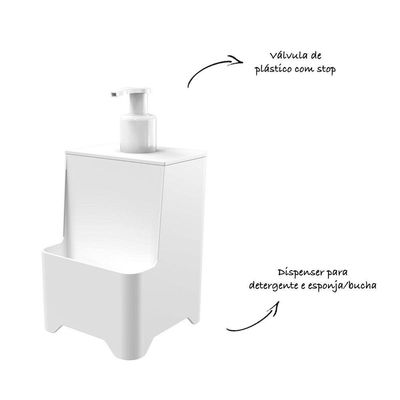 Kit Pia 3 Peças Lixeira Dispenser Porta Talher Cozinha - Stolf Branco