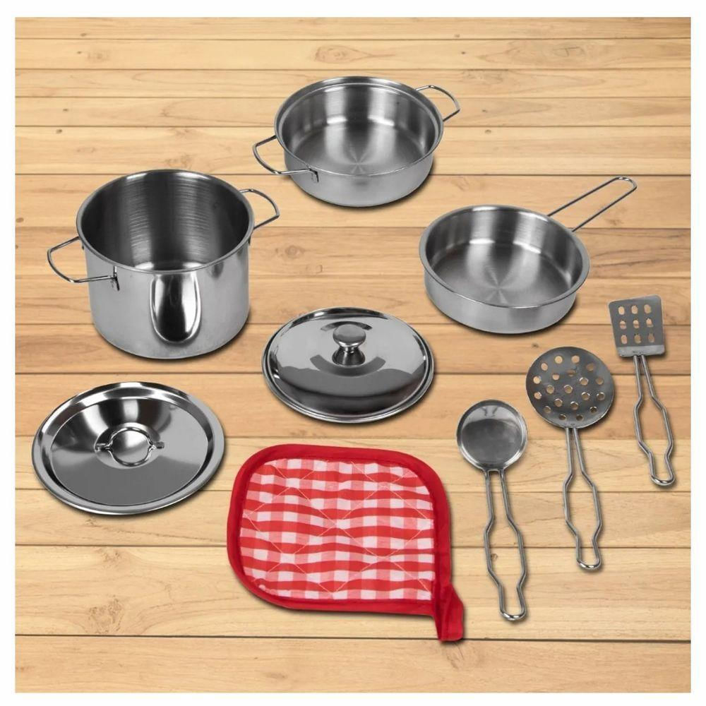 Kit Jogo Mini Panelinhas Metal Inox Infantil Divertido 9 Peças Brinquedo
