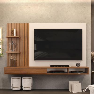 Painel Suspenso Tv 60 Pol 190 Cm Bento Freijó Off White Dj Móveis Freijo Off White