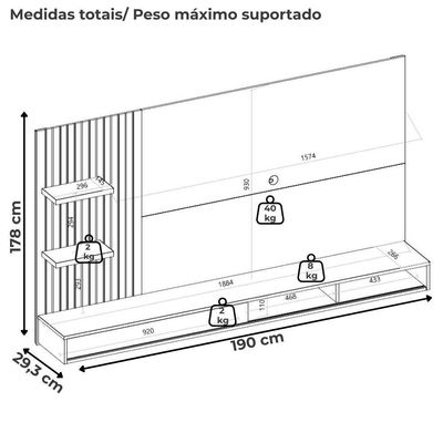 Painel Suspenso Tv 60 Pol 190 Cm Bento Freijó Off White Dj Móveis Freijo Off White