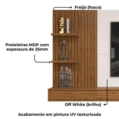 Painel Suspenso Tv 60 Pol 190 Cm Bento Freijó Off White Dj Móveis Freijo Off White