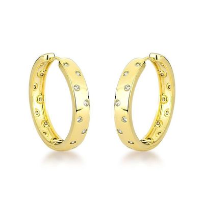 Brincos De Argola Com Zirconias Espalhados - Elegância Em Ouro 18k Banhado