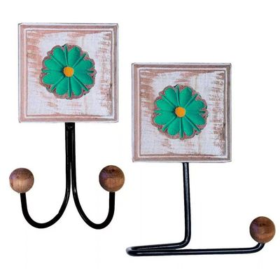 Kit Banheiro Com 2 Toalheiros Duplos + Porta Papel Higiênico + Toalheiro Rustico Artesanal Cor Verde