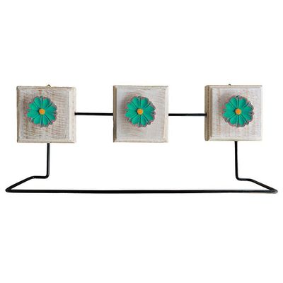 Kit Banheiro Com 2 Toalheiros Duplos + Porta Papel Higiênico + Toalheiro Rustico Artesanal Cor Verde