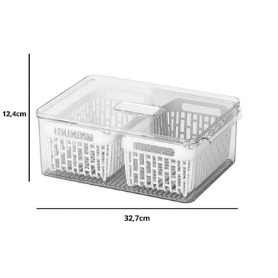 Organizador Caixa de Geladeira 6,7L 2 Cestos Escorredores Coza Dry Vegetais Frutas