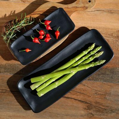 Travessa 22x9cm Orgânico Preto Fosco Cerâmica Comida Japonesa Aperitivos Porto Brasil
