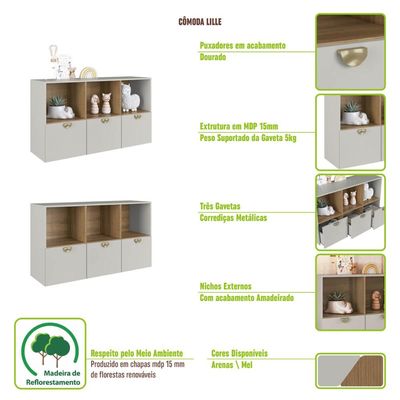 Quarto Infantil com Cama Solteiro Montessoriana com Led e Cômoda 3 Portas Lille CJ082