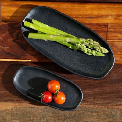 Travessa Rasa Oval 16,5x8cm Orgânico Preto Matte Comida Japonesa Cerâmica Porto Brasil