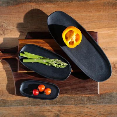 Travessa Rasa Oval 16,5x8cm Orgânico Preto Matte Comida Japonesa Cerâmica Porto Brasil