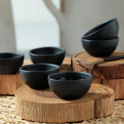 Ramequim 6,5x3cm Orgânico 50ml Preto Matte Cerâmica Molheira Shoyu Porto Brasil