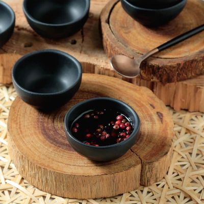 Ramequim 6,5x3cm Orgânico 50ml Preto Matte Cerâmica Molheira Shoyu Porto Brasil