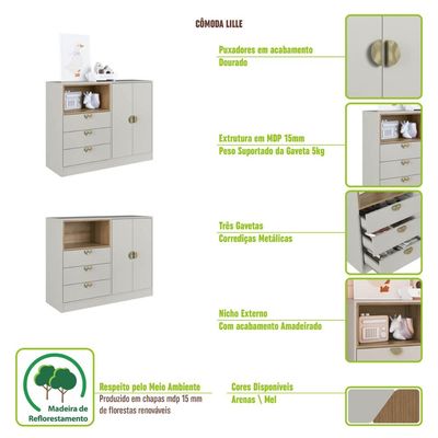 Quarto Infantil com Cama de Solteiro Montessoriana com Led e Cômoda Lille CJ080
