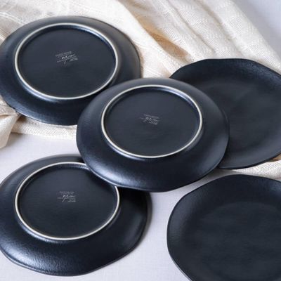 Prato de Sobremesa 19cm Orgânico Cerâmica Preto Avulso Porto Brasil Mesa Posta