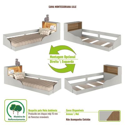Quarto Infantil com Cama de Solteiro Montessoriana com Led e Guarda Roupas Lille CJ079
