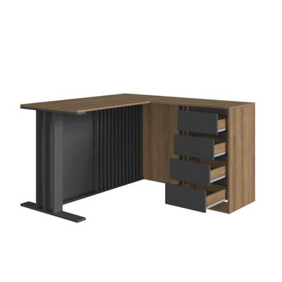 Mesa Escrivaninha de Escritório em L com 4 Gavetas 130x120x75cm CJ8020 Mel Grafite