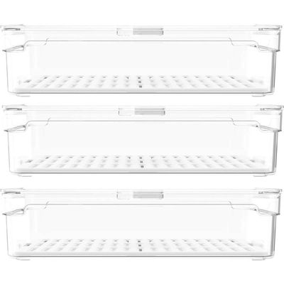 Kit 3 Organizadores Geladeira 2,8L Cozinha Multiuso Com Respiradouro Frutas Legumes Clear Fresh OU.