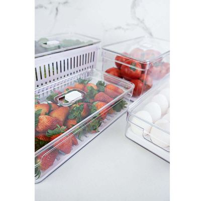 Kit 3 Organizadores Geladeira 2,8L Cozinha Multiuso Com Respiradouro Frutas Legumes Clear Fresh OU.