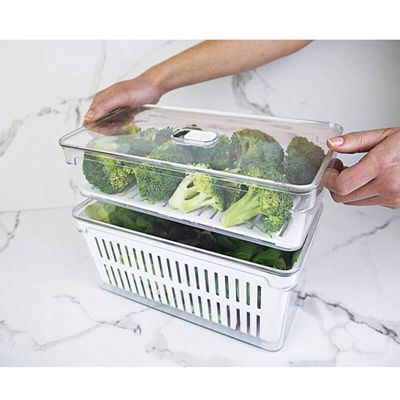Kit 3 Organizadores Geladeira 2,8L Cozinha Multiuso Com Respiradouro Frutas Legumes Clear Fresh OU.