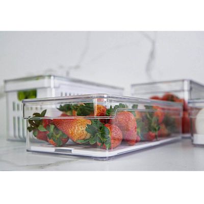Kit 3 Organizadores Geladeira 2,8L Cozinha Multiuso Com Respiradouro Frutas Legumes Clear Fresh OU.