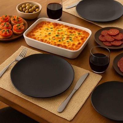 Prato Raso 26,5cm Cerâmica Orgânico Preto Matte Avulso Mesa Posta Jantar Porto Brasil