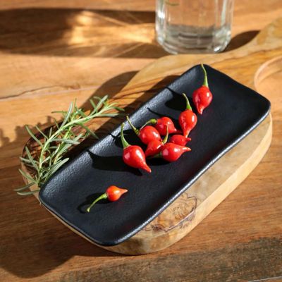 Jogo 6 Travessas Sushi 22x9cm Orgânico Preto Matte Cerâmica Porto Brasil