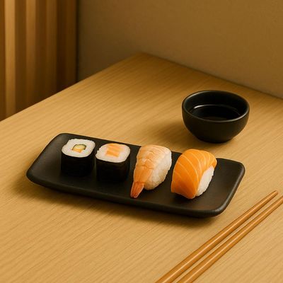 Jogo 6 Travessas Sushi 22x9cm Orgânico Preto Matte Cerâmica Porto Brasil