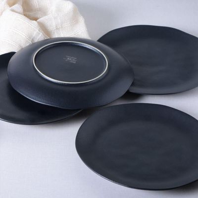Conjunto 6 Pratos Rasos Cerâmica Orgânico Preto Matte 26,5cm Porto Brasil Mesa Posta Jantar Almoço