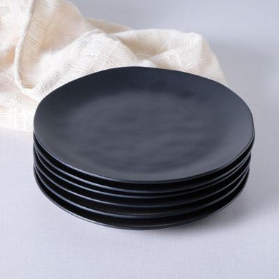 Conjunto 6 Pratos Rasos Cerâmica Orgânico Preto Matte 26,5cm Porto Brasil Mesa Posta Jantar Almoço