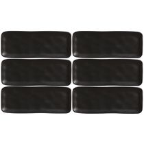 Kit 6 Bandejas Cerâmica Servir Sushi Sashimi 33x13cm Preto Travessa Porto Brasil