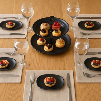 Kit 24 Bandejas Rasas 16,5x8cm Sushi Orgânico Preto Cerâmica Buffet Porto Brasil