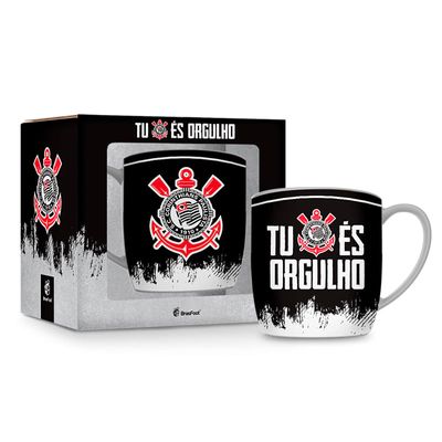 Caneca Porcelana Premium BrasFoot Corinthians 01 300 ML Urban Licenciada Branco