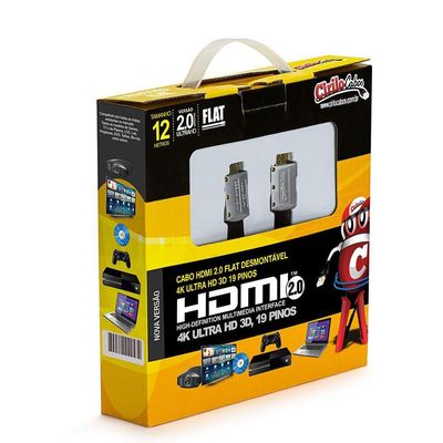 Cabo Hdmi 2.0 Flat Desmontável 4k, Ultra Hd, 3d - 12 Metros