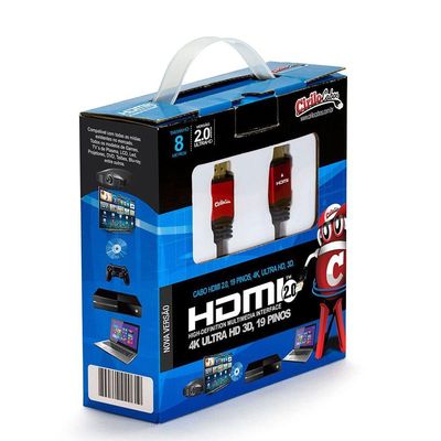 Cabo Hdmi 2.0, 19 Pinos 4k, Ultra Hd, 3d - 8 Metros