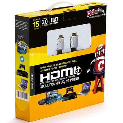 Cabo Hdmi 2.0 Flat Desmontável 4k, Ultra Hd, 3d - 15 Metros