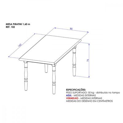 Mesa De Jantar Madeira E Mdp 160x80cm Castanho Piratini Castanho