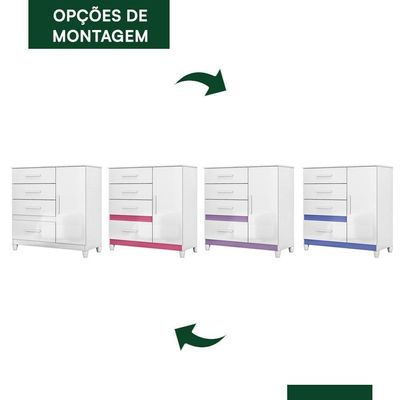 Cômoda Sapateira Vênus 1 Porta E 4 Gavetas Flex Com Pés - Moval Branco/rosa