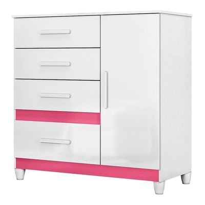 Cômoda Sapateira Vênus 1 Porta E 4 Gavetas Flex Com Pés - Moval Branco/rosa