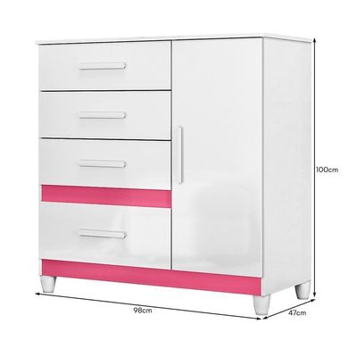 Cômoda Sapateira Vênus 1 Porta E 4 Gavetas Flex Com Pés - Moval Branco/rosa