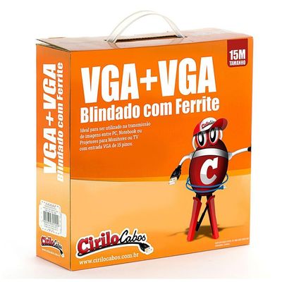 Cabo Vga Blindado Com Ferrite - 15 Metros - Cirilo Cabos