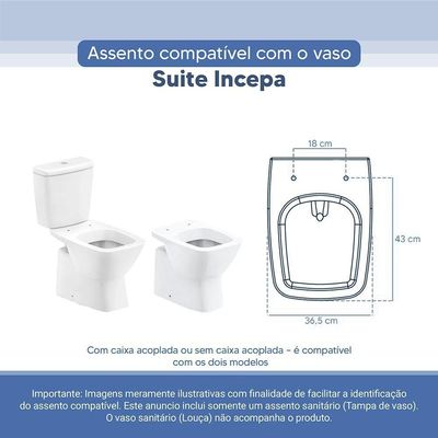 Tampa Vaso Sanitário Poliester Acrilico Suite Branco Para Bacia Incepa