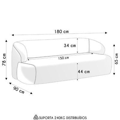 Sofá 3 Lugares Sala Orgânico 180cm Donk L08 Boucle Off White - Mpozenato