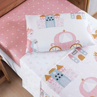Jogo De Lençol Carrosel Solteiro 3 Peças Infantil Estampado Divertido - Princesa - 100% Poliéster