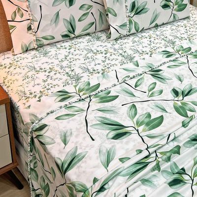 Jogo De Lençol Lislie Casal 4 Peças Micropercal 300 Fios Estampado Floral - Verde - 100% Poliéster