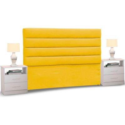 Cabeceira Cama Casal King 195cm Greta Suede E 2 Mesas De Cabeceira Dm1 Branco - Mpozenato Suede Bege